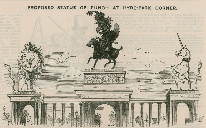 Föreslagen staty av Punch vid Hyde Park Corner av English School