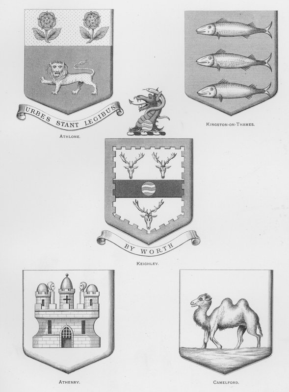 Offentliga vapen: Athlone; Kingston-on-Thames; Keighley; Athenry; Camelford (gravyr) av English School