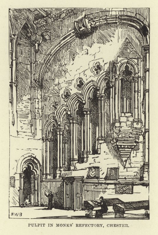 Predikstol i Monks Refectory, Chester av English School