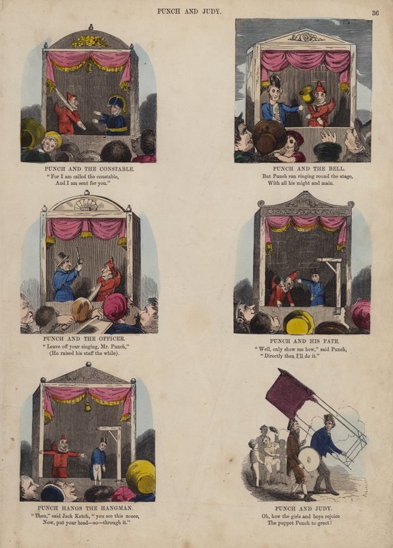 Punch and Judy Show (färgad gravyr) av English School