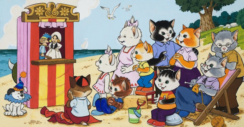 Punch och Judy visar vid havet av English School