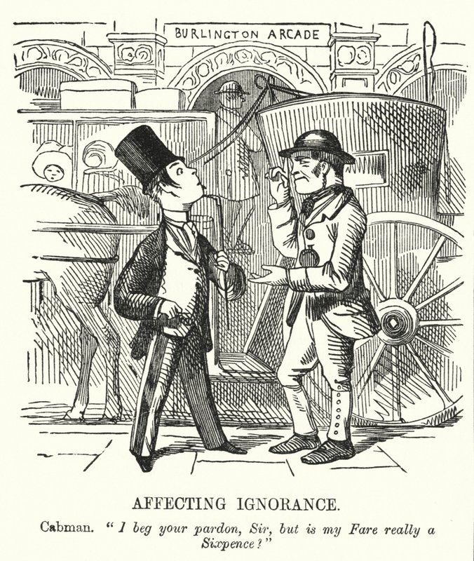 Punch tecknad: Affecting Okunnighet: London taxichaufför (gravyr) av English School