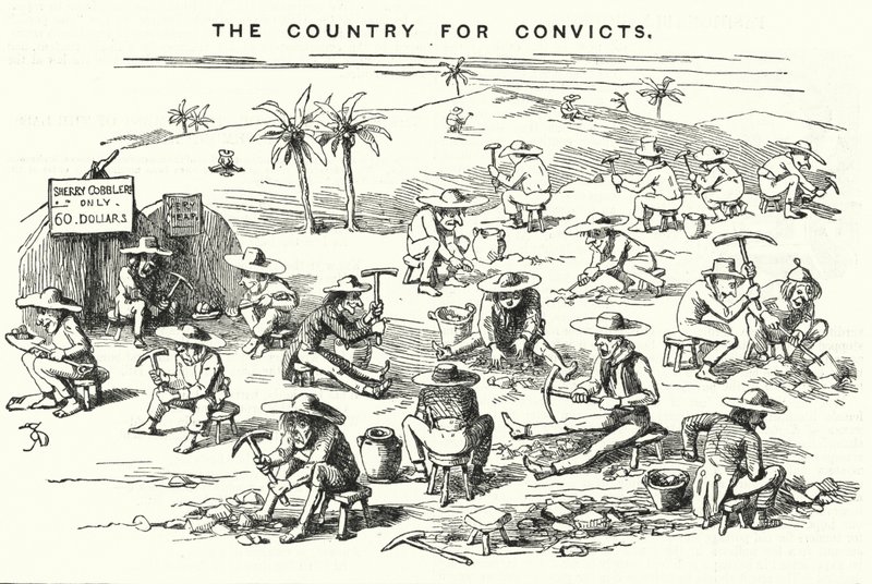 Punch tecknad: Kalifornien, The Country for Convicts (gravyr) av English School