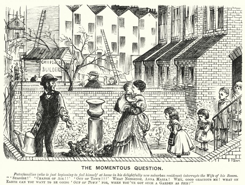 Punch cartoon: The Momentous Question (gravyr) av English School