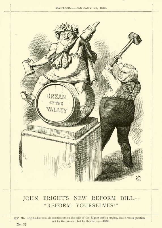 Punch-tecknad film om John Bright: John Brights New Reform Bill, "Reform Yourselves!", 22 januari 1870 (gravyr) av English School