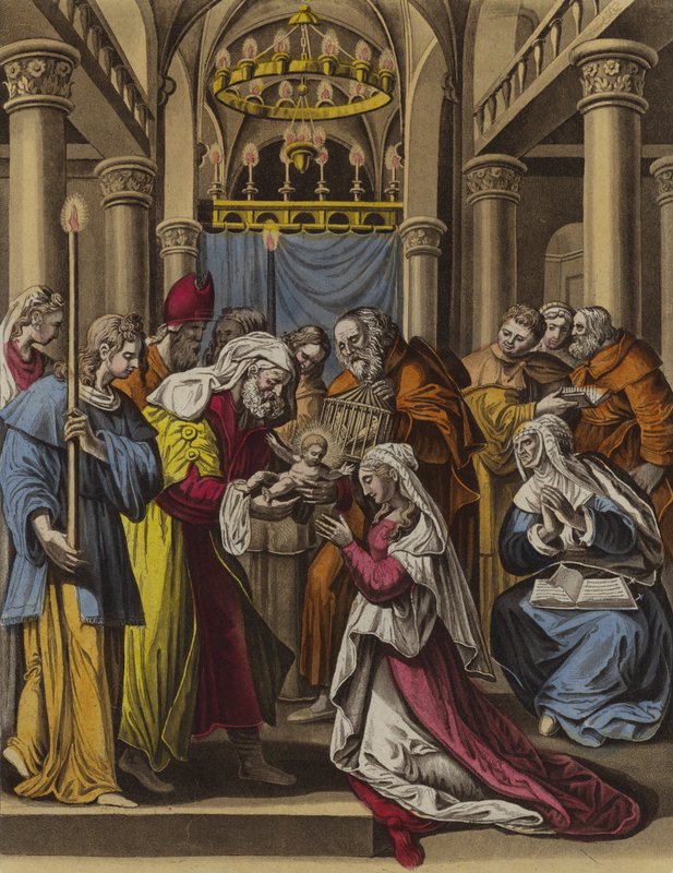 Rening av Jungfru Maria (färg litho) av English School