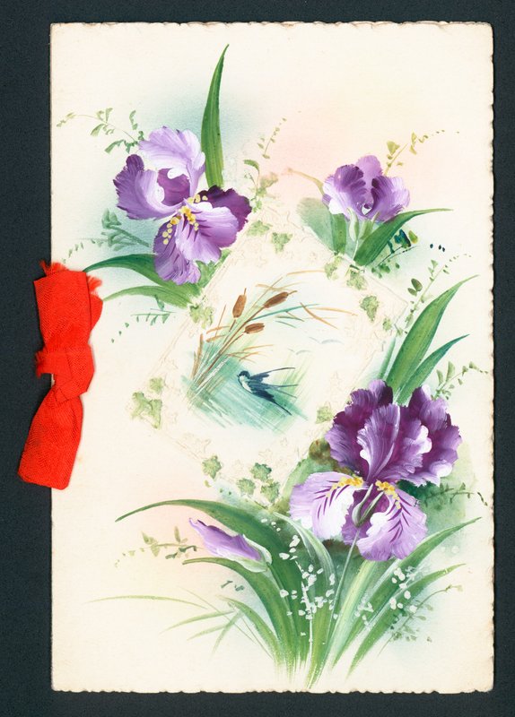 Lila irisblommor, kort av English School