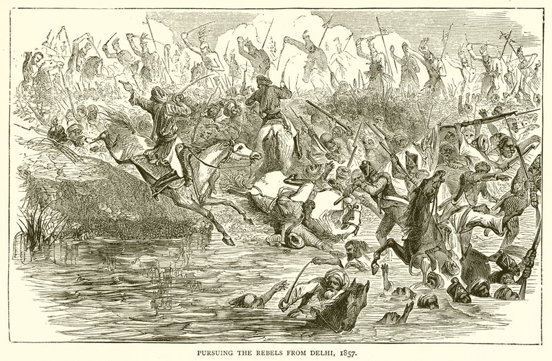 Jag förföljer rebellerna från Delhi, 1857 av English School