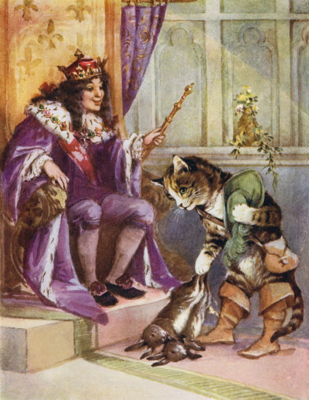 Mästerkatten i stövlar (färglitografi) av English School