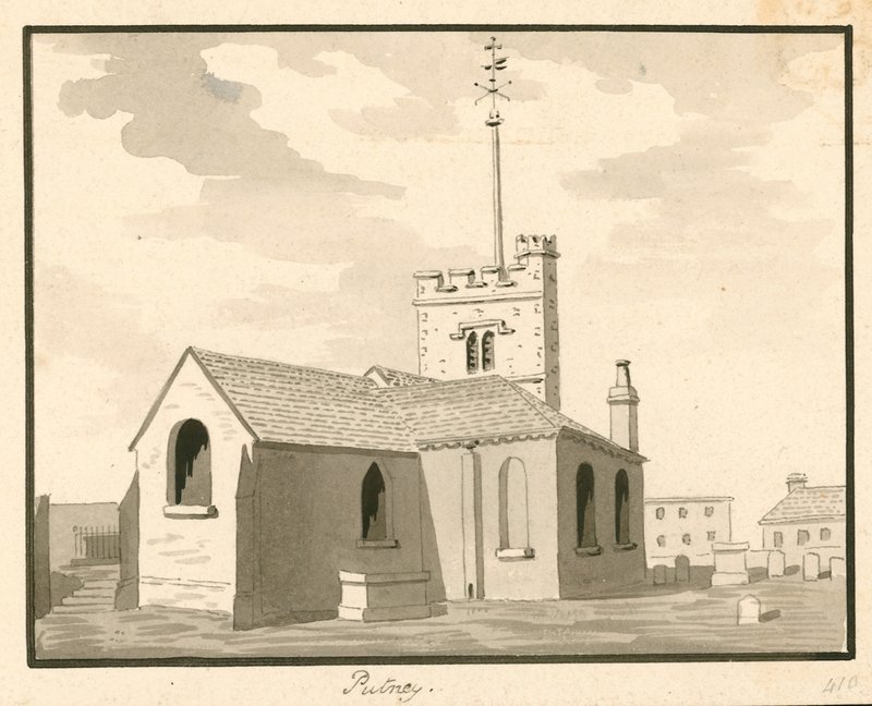 Putney Church, London (wc på papper) av English School
