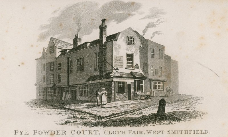Pye Powder Court, Cloth Fair, West Smithfield, hölls på Sign of the Hand and Shears pub av English School