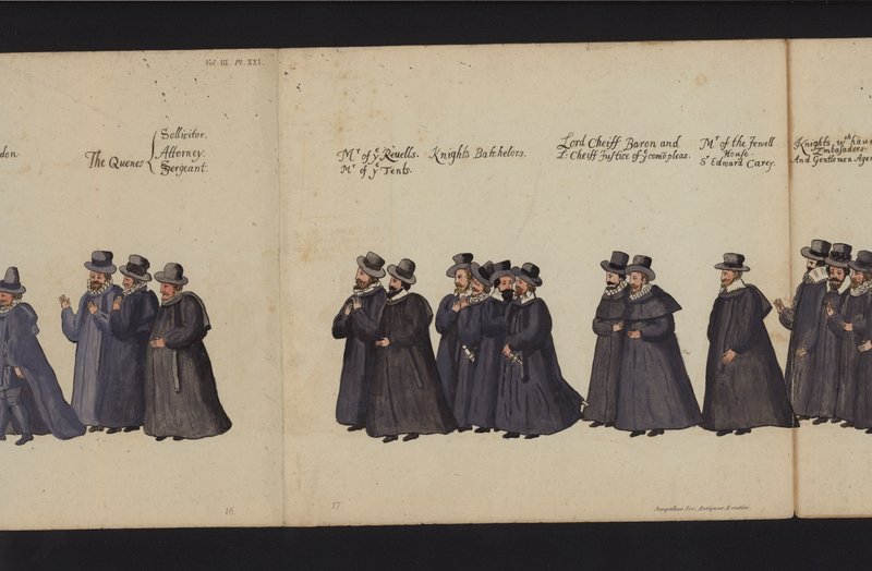 Drottning Elizabeth I:s begravningsprocession (färgad gravyr) av English School
