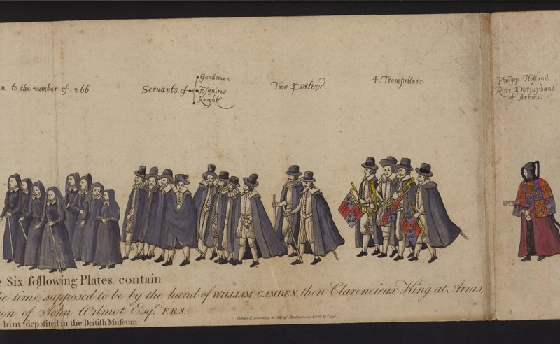 Drottning Elizabeth I:s begravningståg (färgad gravyr) av English School