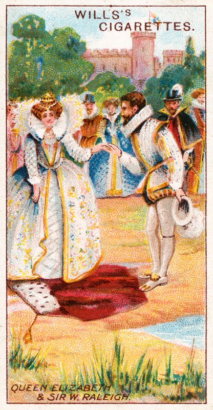 Drottning Elizabeth och Sir Walter Raleigh av English School