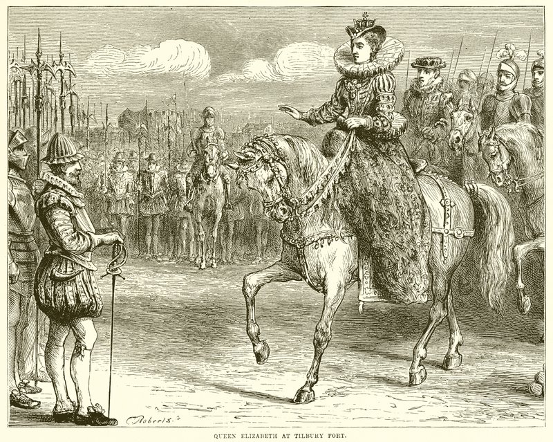 Drottning Elizabeth vid Tilbury Fort av English School