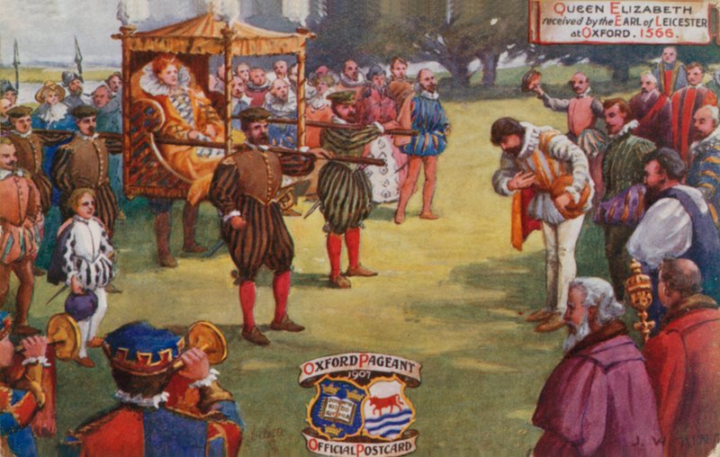 Drottning Elizabeth mottogs av earlen av Leicester i Oxford, 1566 av English School