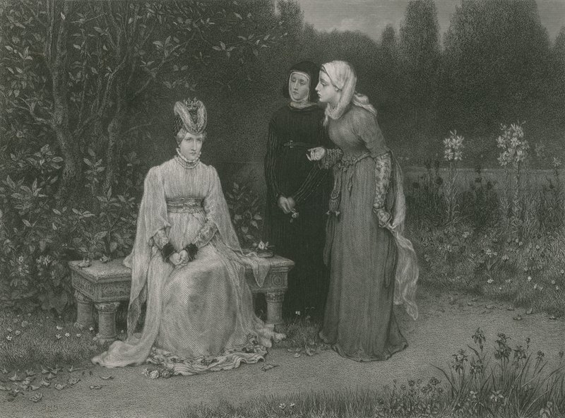 Drottning Isabella och hennes damer, kung Richard II av English School