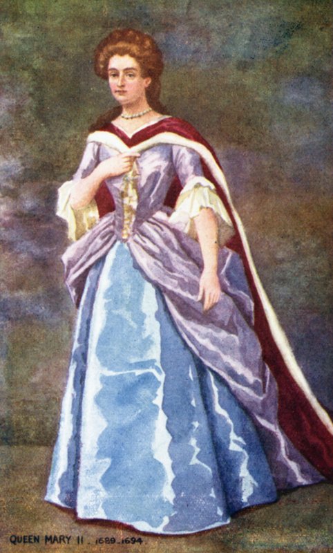 Queen Mary II (färglitografi) av English School