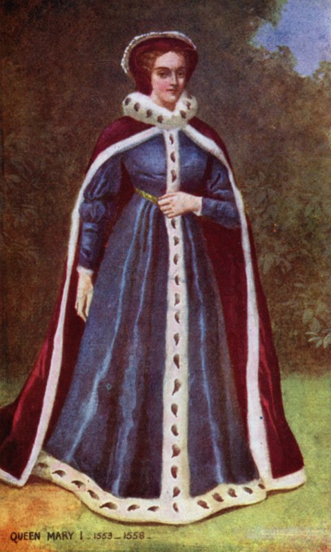 Queen Mary I (färg litho) av English School