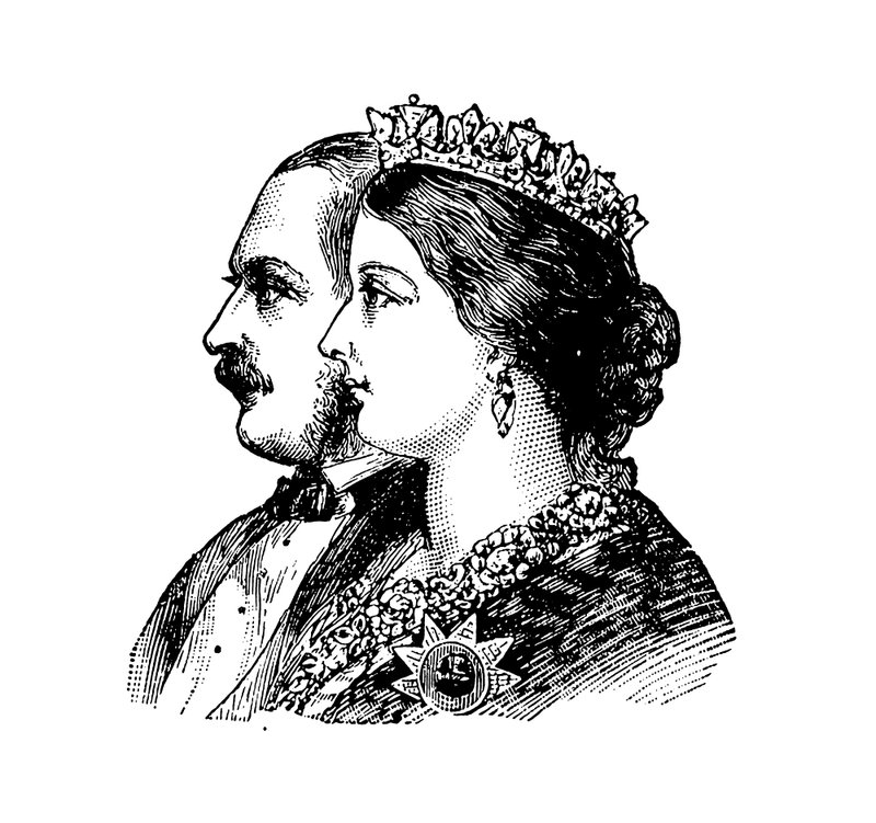 Drottning Victoria och prinsgemålen (gravyr) av English School