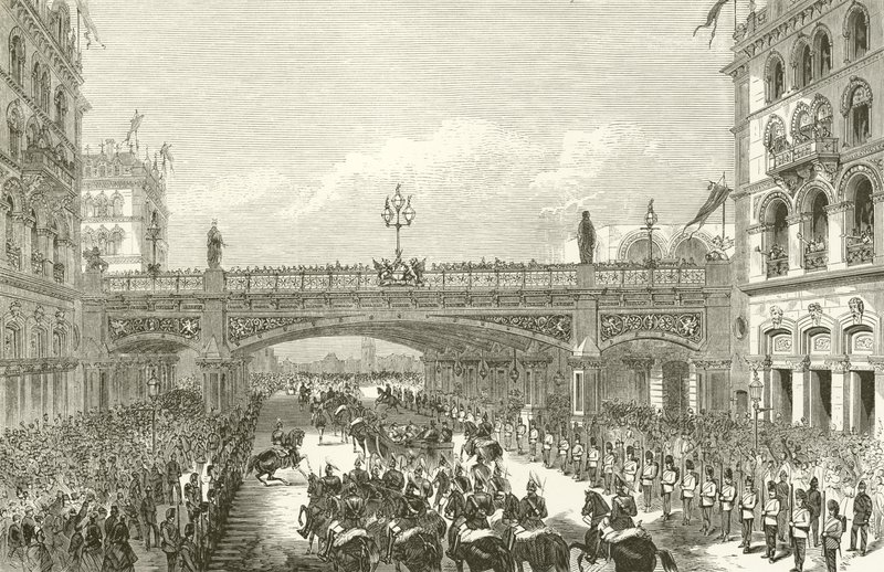 Drottning Victoria öppnar Holborn Viaduct, 1869 av English School