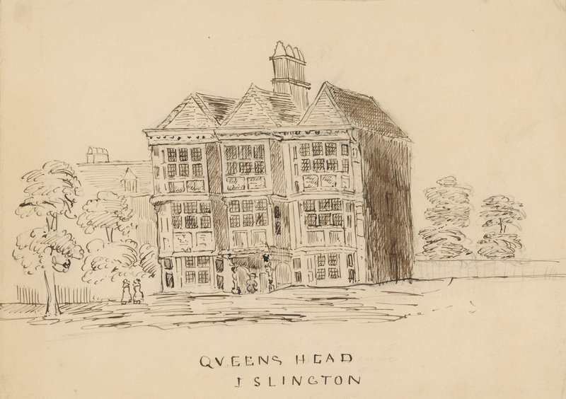 Queens Head, Islington, London (bläck på papper) av English School