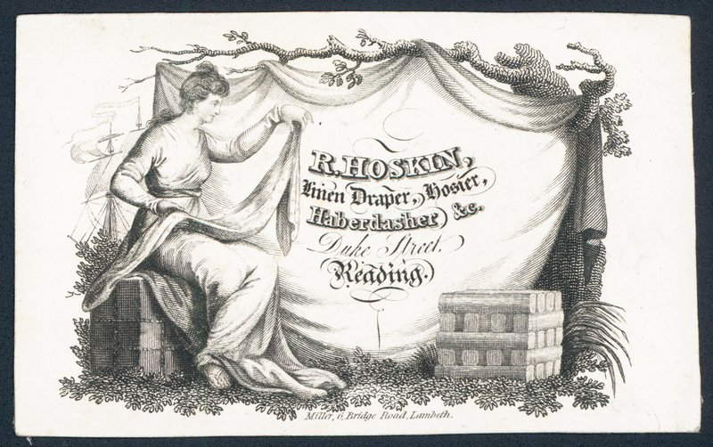 R Hoskin, linnedraperi, strumpa, sybehör, handelskort av English School