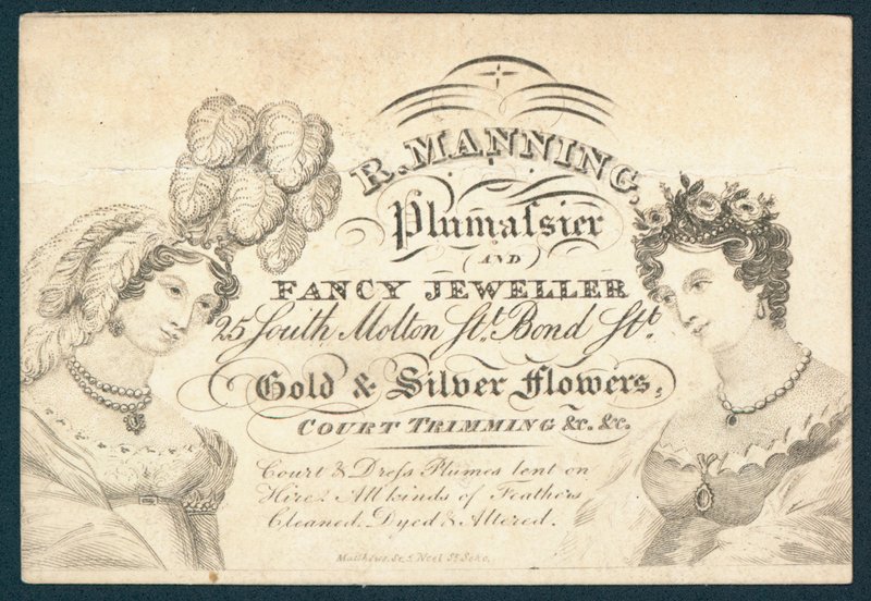 R Manning, Plumassier och fancy juvelerare, handelskort av English School