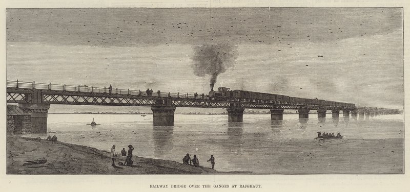 Järnvägsbron över Ganges vid Rajghaut (gravyr) av English School