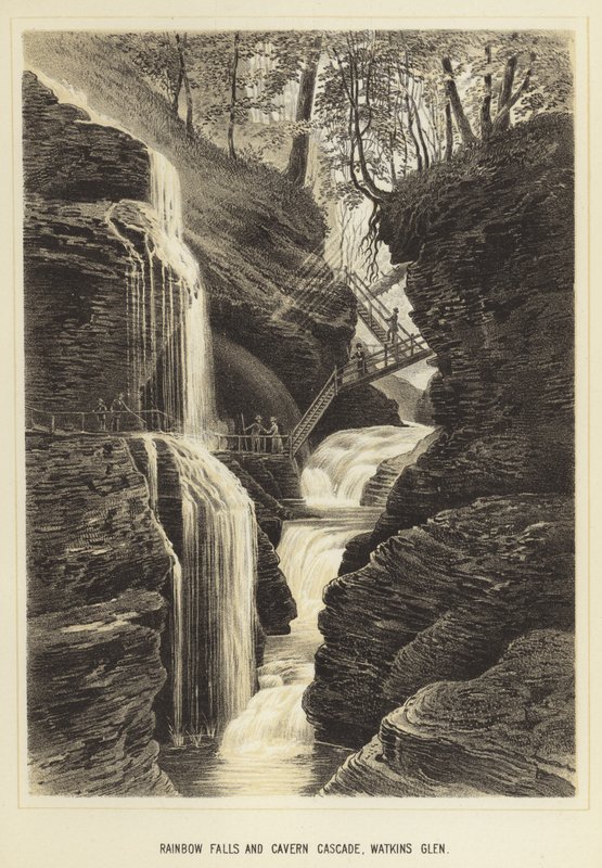 Rainbow Falls och Cavern Cascade, Watkins Glen av English School