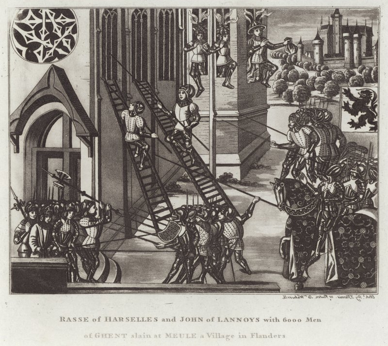 Rasse av Harselles och John of Lannoys med 6000 män från Gent dödade vid Meule a Village i Flandern av English School