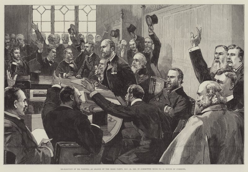 Omval av Mr Parnell som ledare för det irländska partiet, 25 november 1890, i utskottsrum nr 15, House of Commons av English School