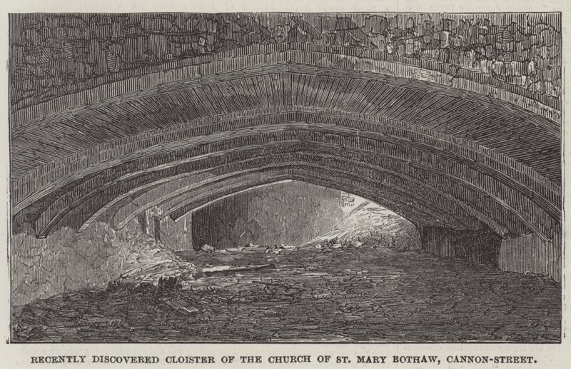 Nyligen upptäckte Cloister of Church of St Mary Bothaw, Cannon-Street (gravyr) av English School