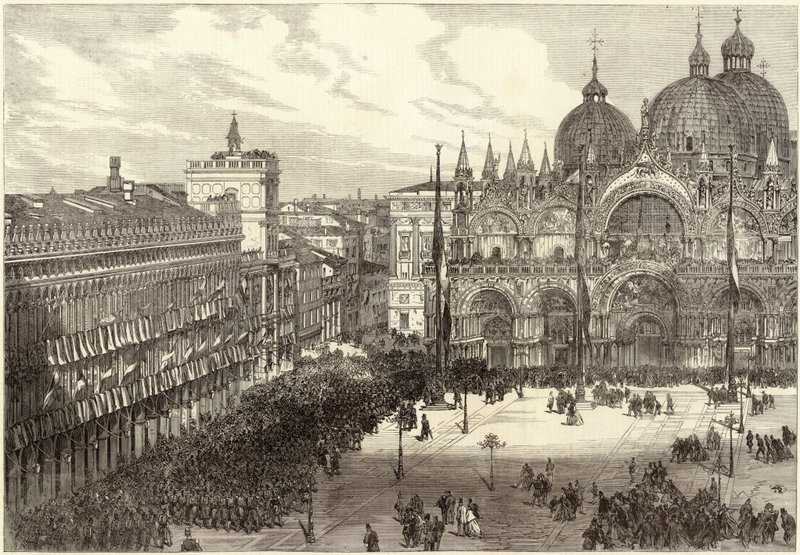 Mottagning av de italienska trupperna framför St Marks katedral av English School