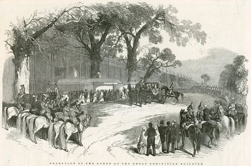 Mottagning av drottningen i den stora utställningsbyggnaden, stora utställningen, 1851 av English School