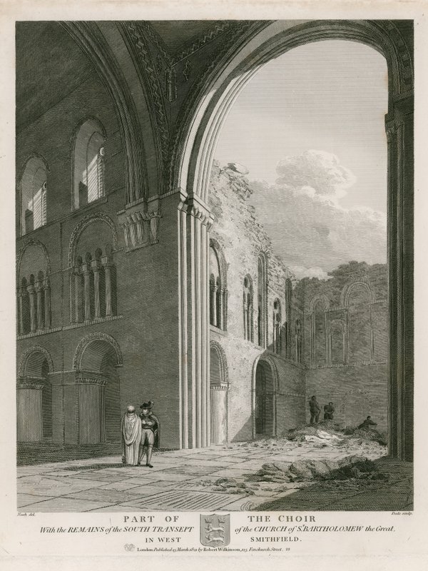 Rester av södra tvärskeppet av kyrkan St Bartholomew den store av English School