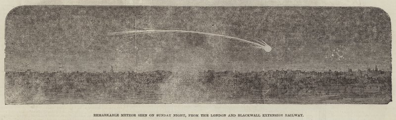 Anmärkningsvärd meteor sett på söndagskvällen, från London och Blackwall Extension Railway (gravyr) av English School