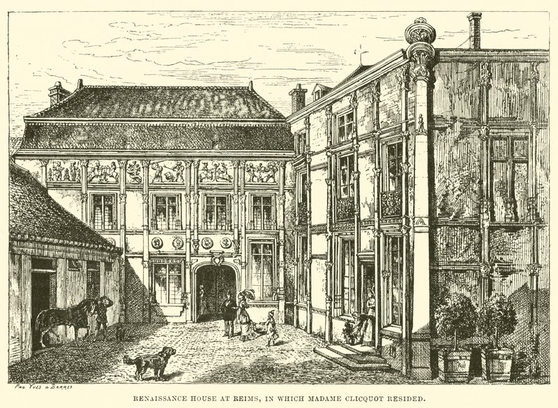 Renässanshuset i Reims, där Madame Clicquot bodde (gravyr) av English School
