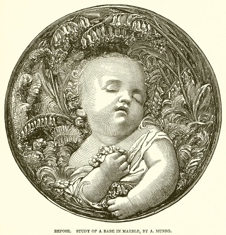 Repose. Studie av ett barn i marmor, av A. Munro (gravyr) av English School