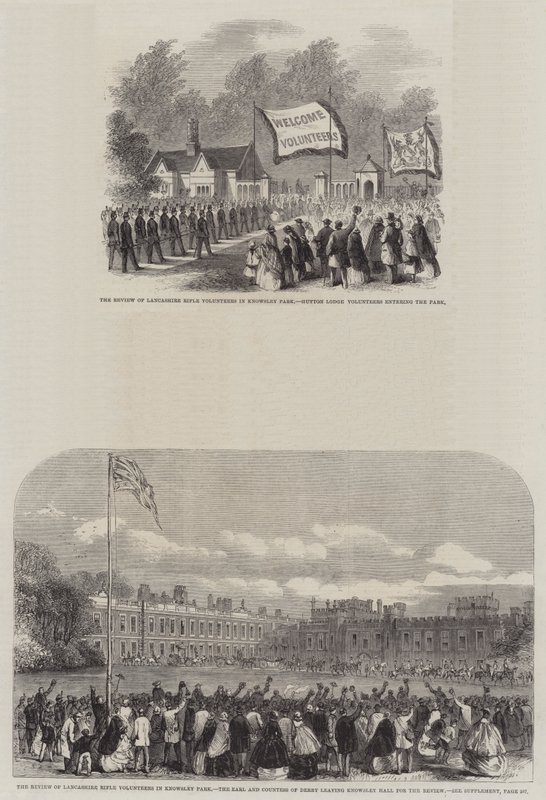 Recension av Lancashire Rifle Volunteers i Knowsley Park (gravyr) av English School