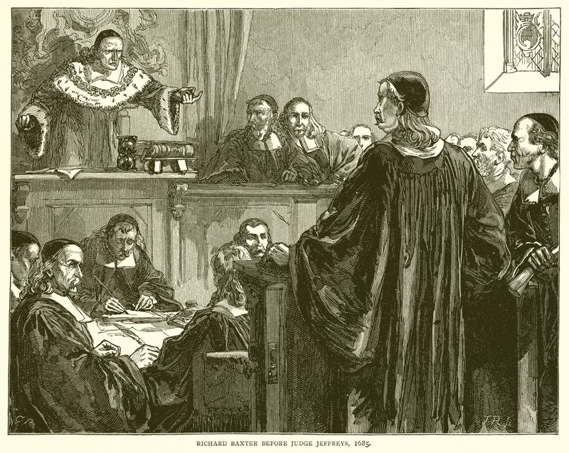 Richard Baxter inför domaren Jeffreys, 1685 av English School