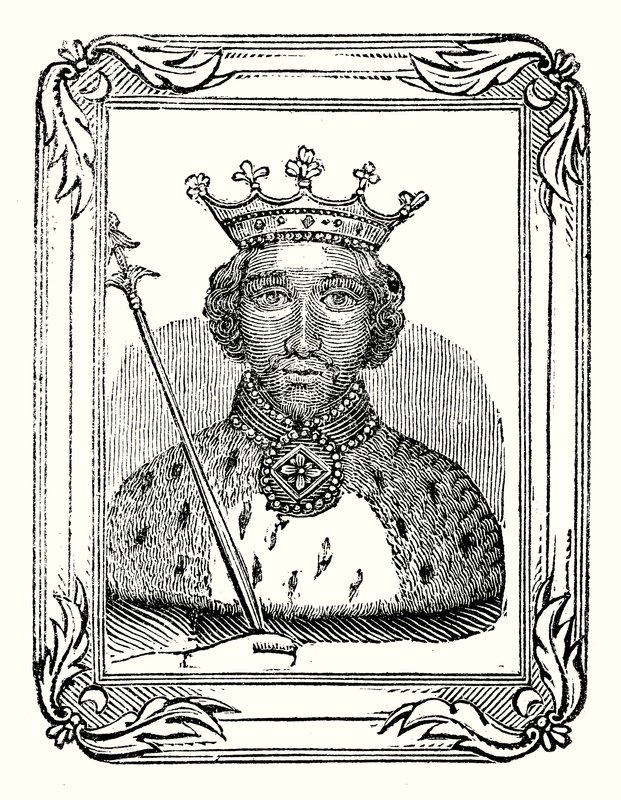 Richard II föddes 1366, kröntes 1377 och mördades 1399 (gravyr) av English School