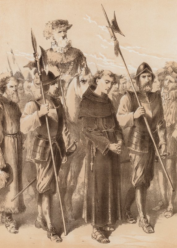 Richard Thirkill, "Bevakad av sheriffen och hans män" (litografi) av English School