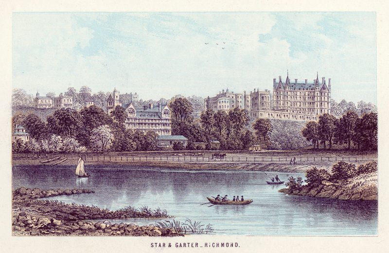 Themsen: Star and Garter, Richmond (färgad gravyr) av English School
