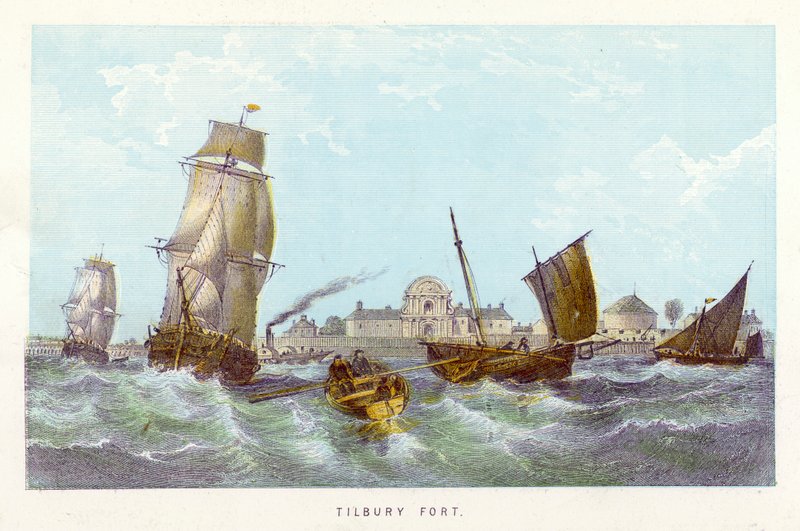 Themsen: Tilbury Fort (färgad gravyr) av English School
