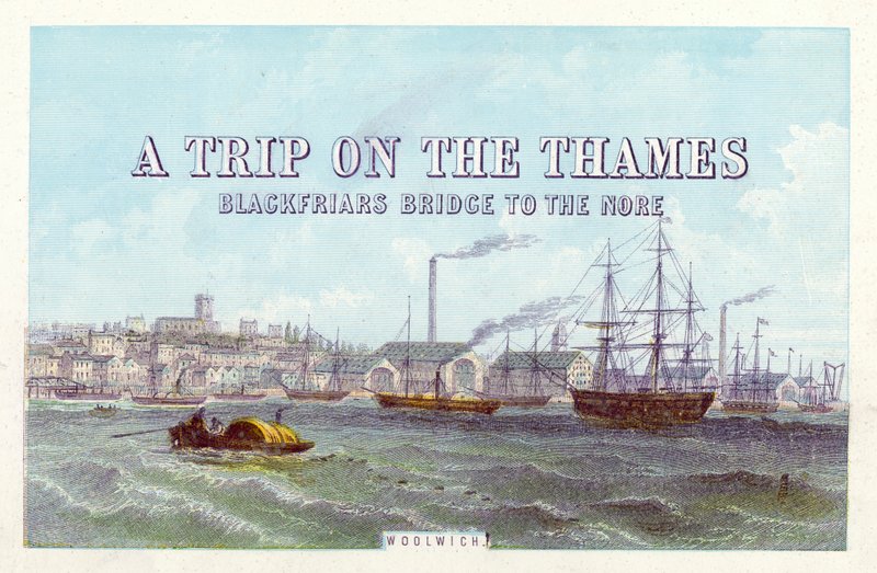 Themsen: Woolwich (färgad gravyr) av English School