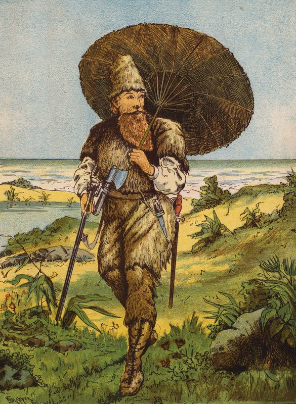 Robinson Crusoe (färglitografi) av English School