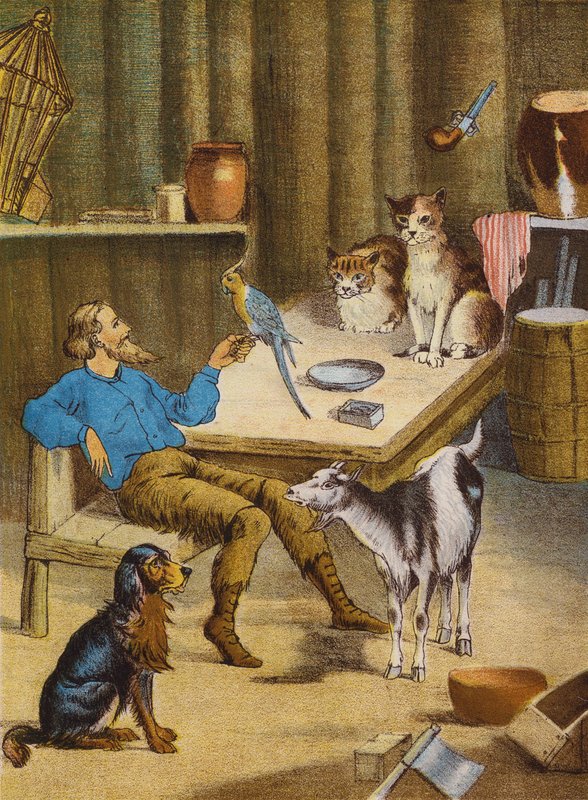 Robinson Crusoe (färglitografi) av English School