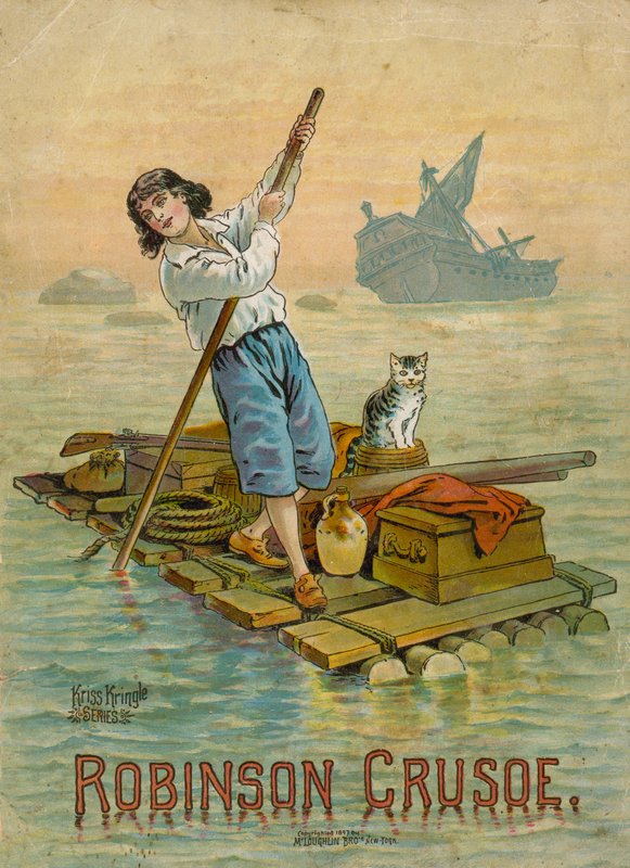 Robinson Crusoe på sin flotte av English School