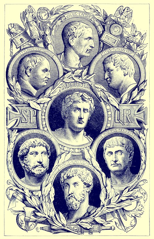 Romerska kejsare, illustration från The Illustrated History of the World, publicerad ca 1880 (digitalt förbättrad bild) av English School
